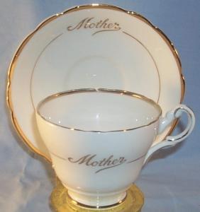 Gold Trimmed MOTHER Porcelain Cup and Saucer Set