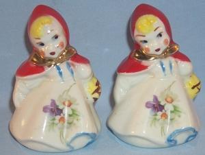 LITTLE RED RIDING HOOD Pottery Salt and Pepper Shakers