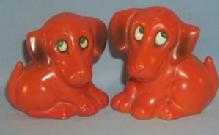 German ORANGE DOG Pottery Salt and Pepper Shakers