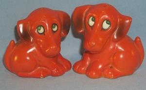 German ORANGE DOG Pottery Salt and Pepper Shakers
