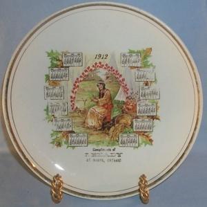 DRESDEN Indian Maiden Decorated 1912 Calander Advertising Pottery Plate