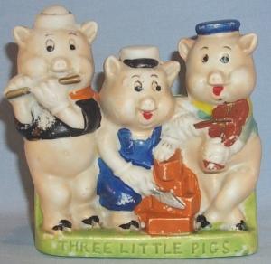 Walt Disney THREE LITTLE PIGS Porcelain Toothbrush Holder