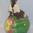 Colorful Black Boy on Watermelon MAJOLICA Container with Lid - Ethnographic