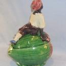 Colorful Black Boy on Watermelon MAJOLICA Container with Lid - Ethnographic