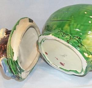 Colorful Black Boy on Watermelon MAJOLICA Container with Lid - Ethnographic