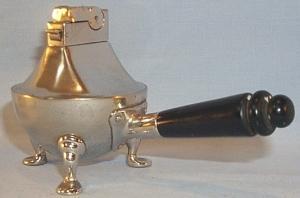 Three Legged Handled KITCHEN KETTLE Rhodium Finished Cigarette Lighter - Tobacciana