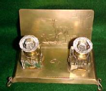 Deer & Dog Cut Glass with Brass Inkwell - Metalware
