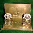 Deer & Dog Cut Glass with Brass Inkwell - Metalware