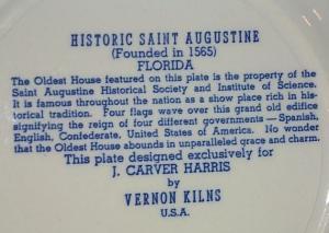 Vernon Kilns HISTORIC SAINT AUGUSTINE Commemorative Pottery Plate