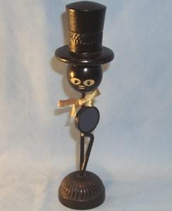 Wood and Metal Magnetized Bottle Opener Holder Black Figurine - Ethnographic
