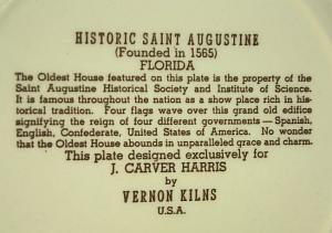 Vernon Kilns HISTORIC SAINT AUSGUSTINE Commemorative Pottery Plate