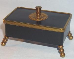 Brass and Black Painted Metal Cigarette Box with Lid - Tobacciana