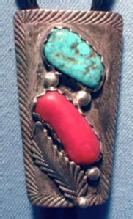 Red Coral Turquoise Silver BOLO TIE Native