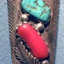 Red Coral Turquoise Silver BOLO TIE Native