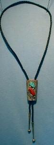 Red Coral Turquoise Silver BOLO TIE Native