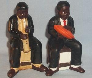 Black Sitting Musicians Bisque Porcelain Salt and Pepper Shakers - Ethnographic