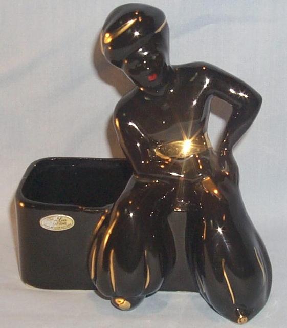 Hand Painted Black Man Porcelain Figurine Planter - Ethnographic