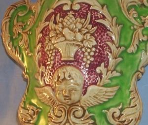 Colorful WINGED CHERUB Porcelain Wall Pocket
