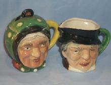 Unmarked OLD MAN AND WOMAN Porcelain Creamer and Sugar Set
