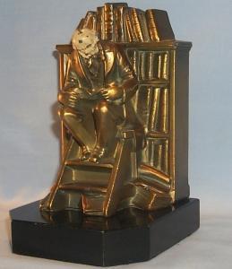 JB Hirsch LIBRARIAN Gray Metal Bookend on Black Granite Base - Metalware