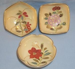 Three Hand Painted Gold Trimmed Porcelain Nut Bowls