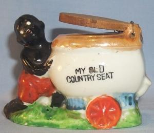 MY OLD COUNTRY SEAT Black Boy Pushing Toilet Porcelain Ashtray - Ethnographic