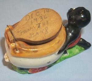 MY OLD COUNTRY SEAT Black Boy Pushing Toilet Porcelain Ashtray - Ethnographic