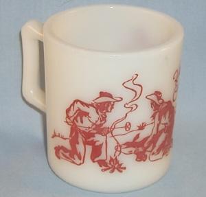 Red HOPALONG CASSIDY Milk Glass Advertising Mug