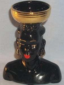Porcelain Head Vase with Gold Trim and Red Lips - Ethnographic