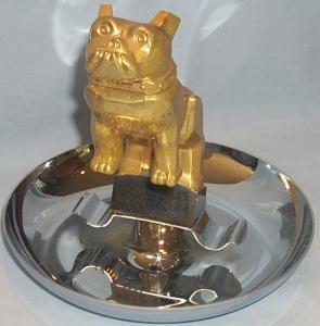 Golden MACK Truck Bulldog Emblem Mounted on Chrome Plated Advertising Ashtray - Tobacciana