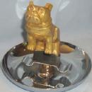 Golden MACK Truck Bulldog Emblem Mounted on Chrome Plated Advertising Ashtray - Tobacciana