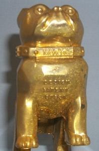 Golden MACK Truck Bulldog Emblem Mounted on Chrome Plated Advertising Ashtray - Tobacciana