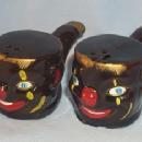 Black Clown Face on Pipe Shaped Porcelain Salt and Pepper Shakers - Ethnographic