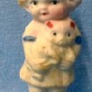 old vintage Bisque Doll Figure Girl Child with Teddy Bear - Japan Porcelain Toy