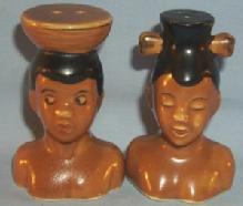 NATIVE COUPLE Porcelain Salt and Pepper Shakers - Ethnographic