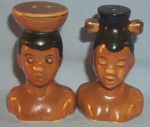 NATIVE COUPLE Porcelain Salt and Pepper Shakers - Ethnographic