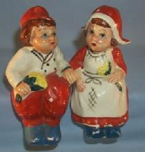 SITTING DUTCH COUPLE Porcelain Salt and Pepper Shakers