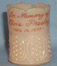 Almond Slag Glass IN MEMORY OF ELVIS PRESLEY Toothpick Holder