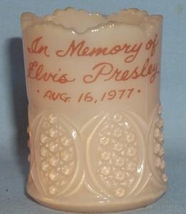Almond Slag Glass IN MEMORY OF ELVIS PRESLEY Toothpick Holder