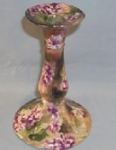 Porcelain LIMOGES Purple Flower Pedestal Candlestick.