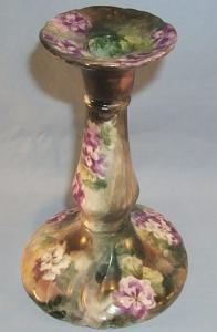 Porcelain LIMOGES Purple Flower Pedestal Candlestick.