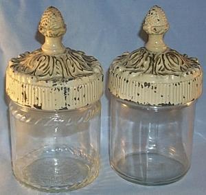 Two Decorative ACORN Covered Glass Jars