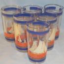 Six SAILBOAT Pattern Glass Tumblers