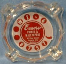 EVANS Paints & Wallpaper - Advertising for Traverse City Michigan - Cigarette Ashtray - Glass Souvenir Tobacciana