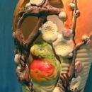 Parrot Vase - Japan Pierced Body Art Pottery - Colorful PARROT in Flowers - Oriental Pottery