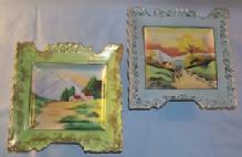 Two Hand Painted Scenery Porcelain Hanging Wall Plaques