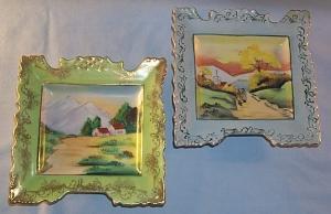Two Hand Painted Scenery Porcelain Hanging Wall Plaques