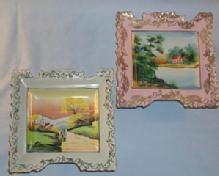 Two Hand Painted Scenery Porcelain Hanging Wall Plaques