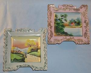 Two Hand Painted Scenery Porcelain Hanging Wall Plaques