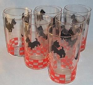 Six SCOTTIE DOG Glass Tumblers